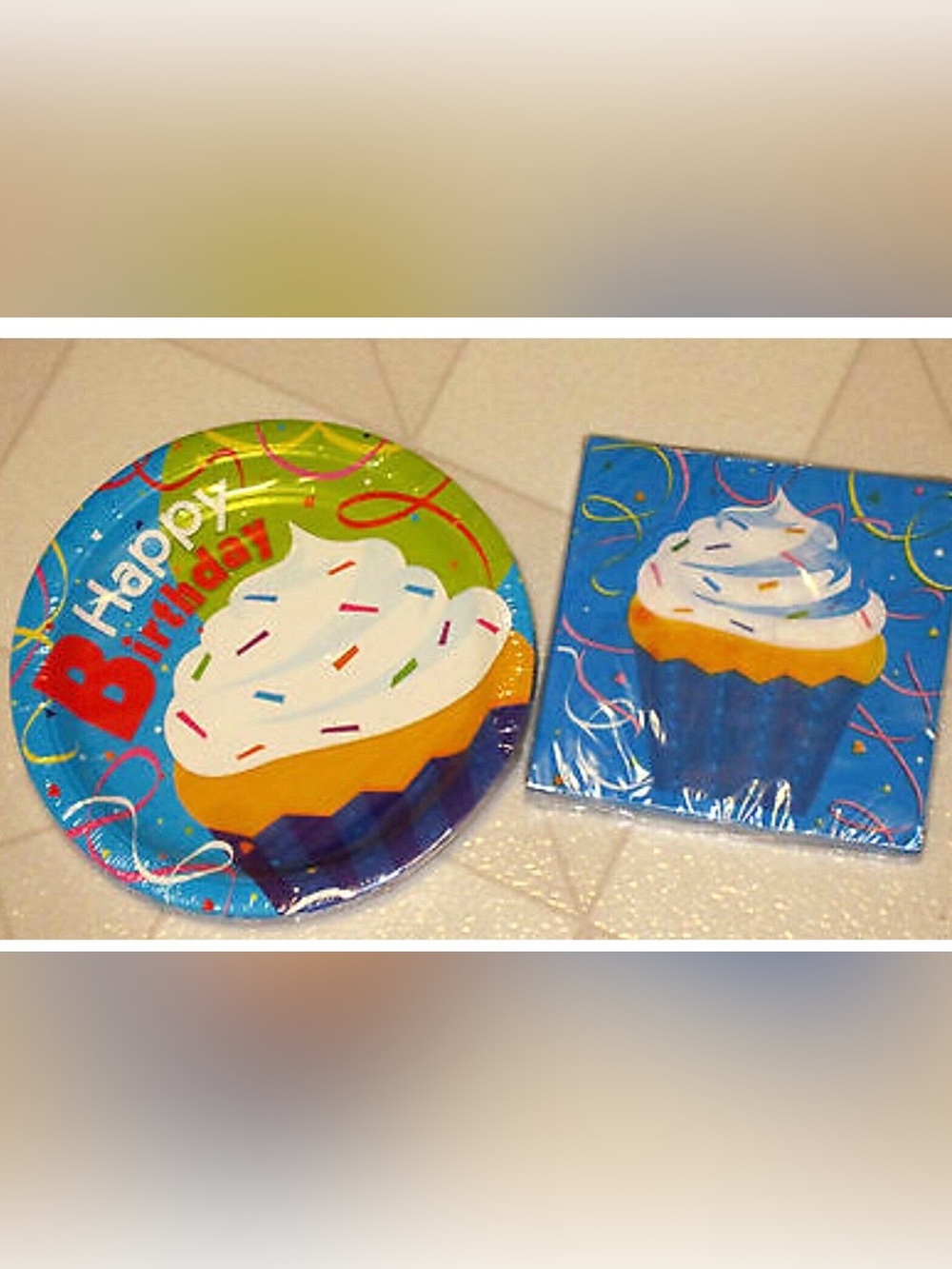Paper Plates & Napkins Birthday Cupcake With Sprinkles 9" Party Set New